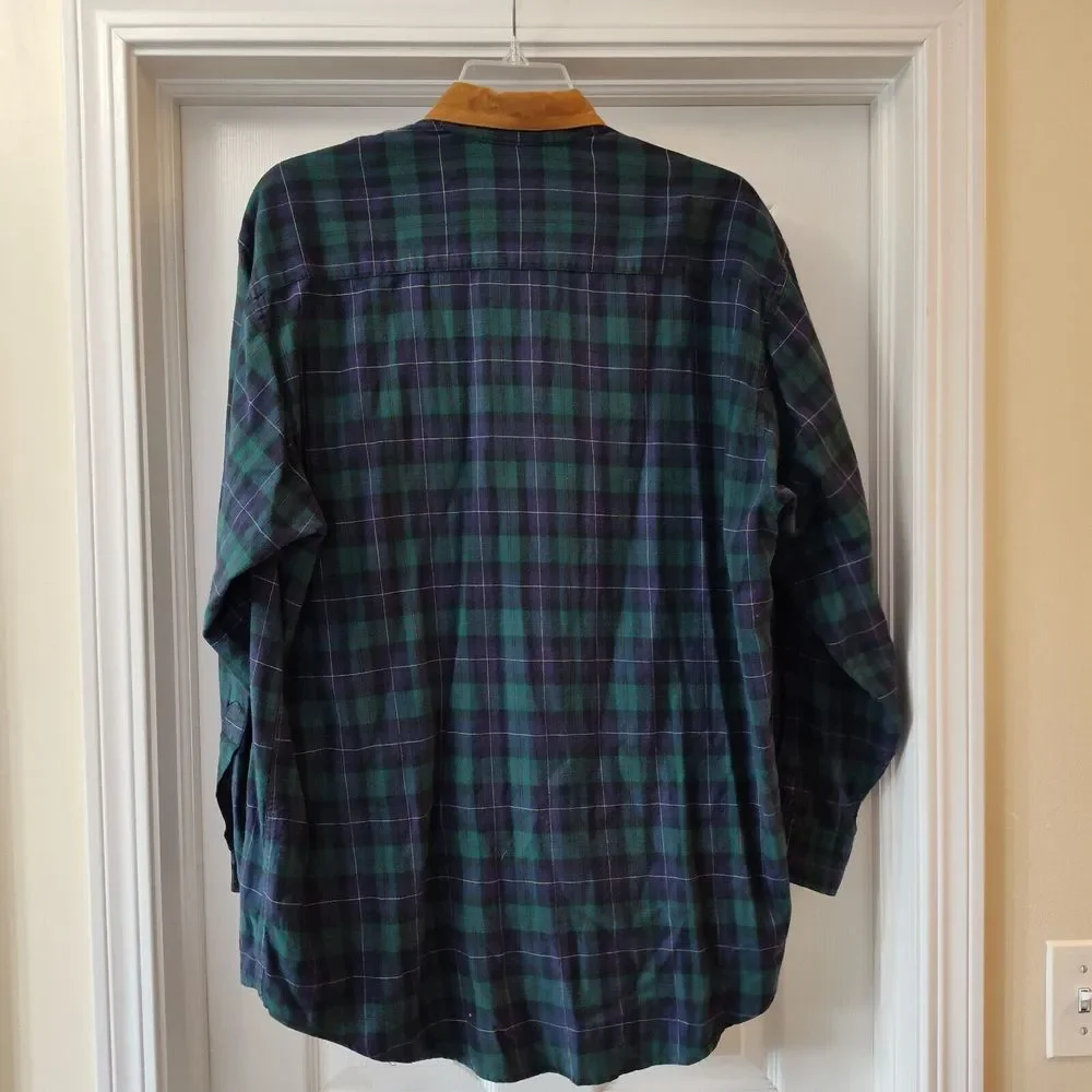 Tango by Max Raab Green Blue Plaid Button Down Long Sleeve Made in USA‎ Size L